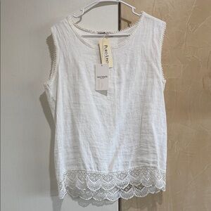 Laura Bianchi Elegant White Lace Trim Women's Top